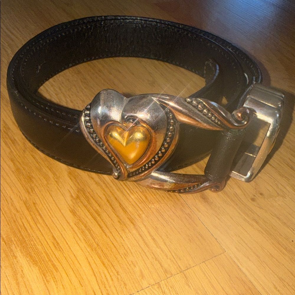 Vintage Brighton Black Belt Heart Silver Gold Buckle Made in USA Small 1996